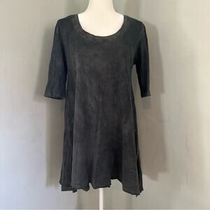 Free People Gray Acid Wash Shirt Dress, Tunic, Lagenlook, Raw Hem, Small
